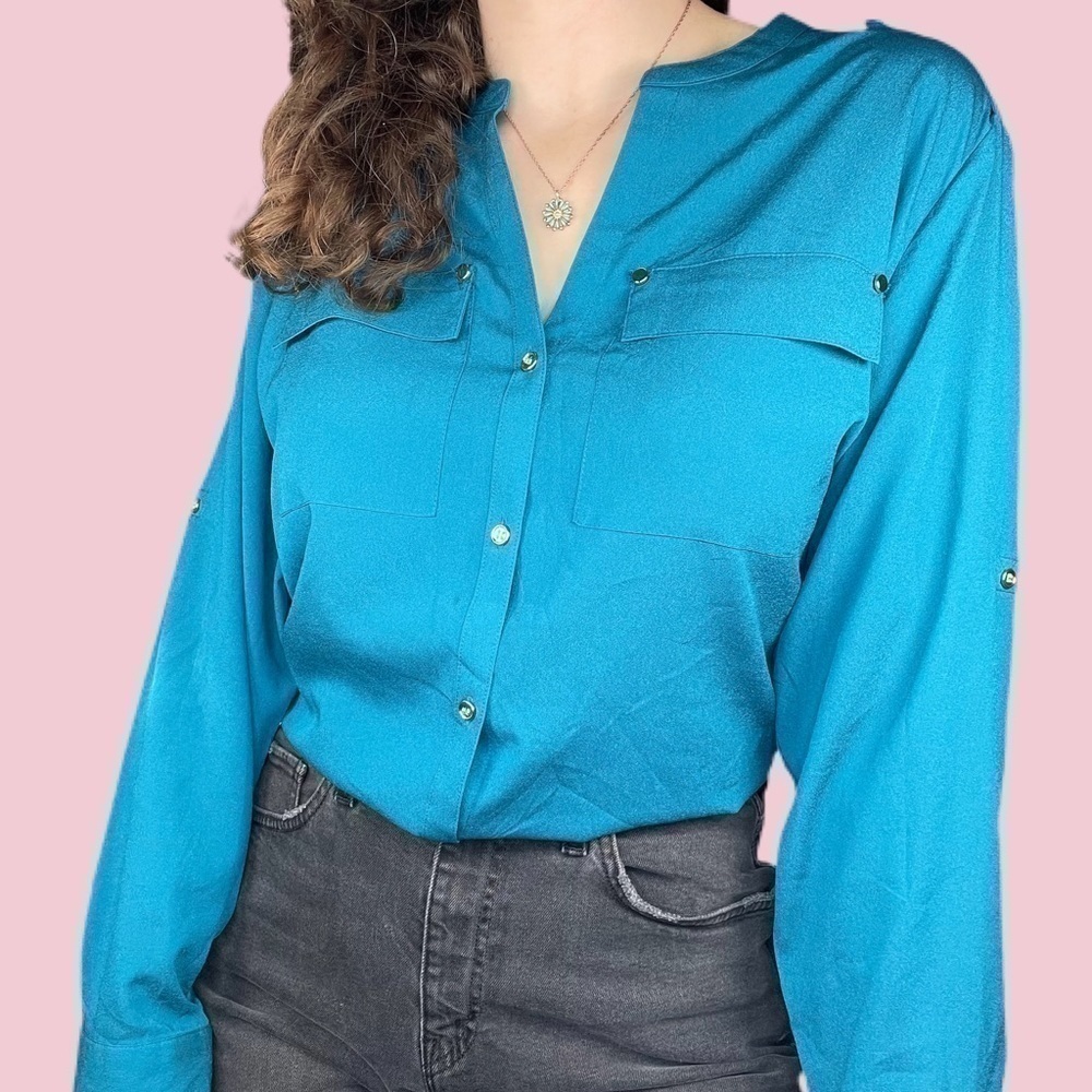 Charter Club Electric Blue Gold Button Down Shirt